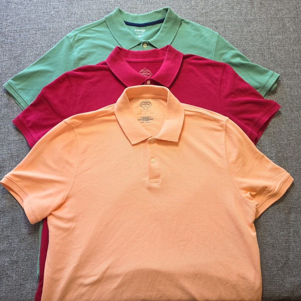 St Johns Bay Polo Shirts Mens Size Large Button Collar Lot Of 3